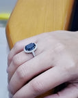 London Blue Topaz And Diamond Ring In 18k White Gold