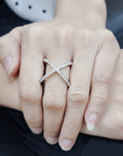 Criss Cross Ring, Cross over Ring, Statement Ring, Dress Ring, X Ring In 18k White Gold.