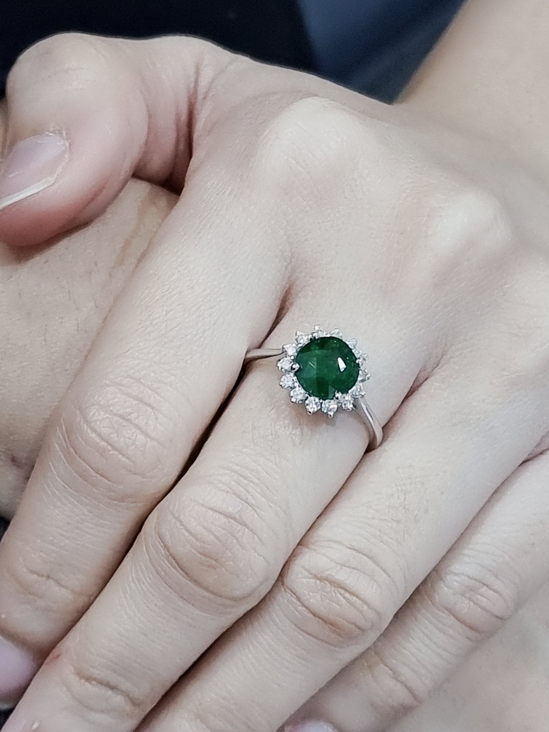 Tsavorite, Green Garnet Halo Ring In 18k White Gold.