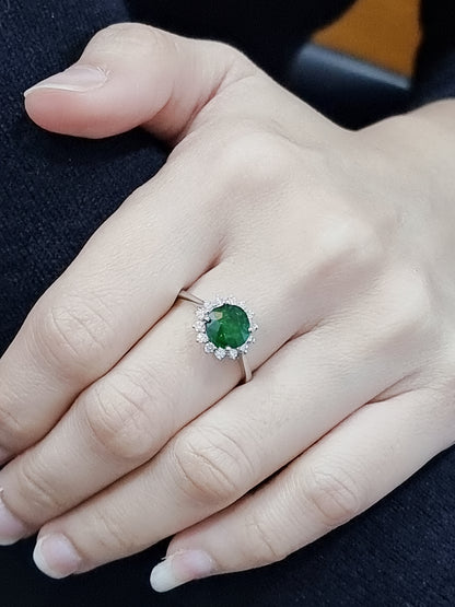 Tsavorite, Green Garnet Halo Ring In 18k White Gold.