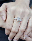 Three Pear Shape Diamond Ring In 18k White Gold.