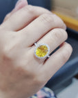 Yellow Sapphire And Diamond Ring In 18k White Gold.