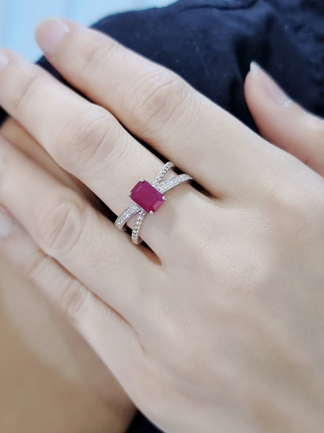 Ruby And Diamond Ring In 18k White Gold.