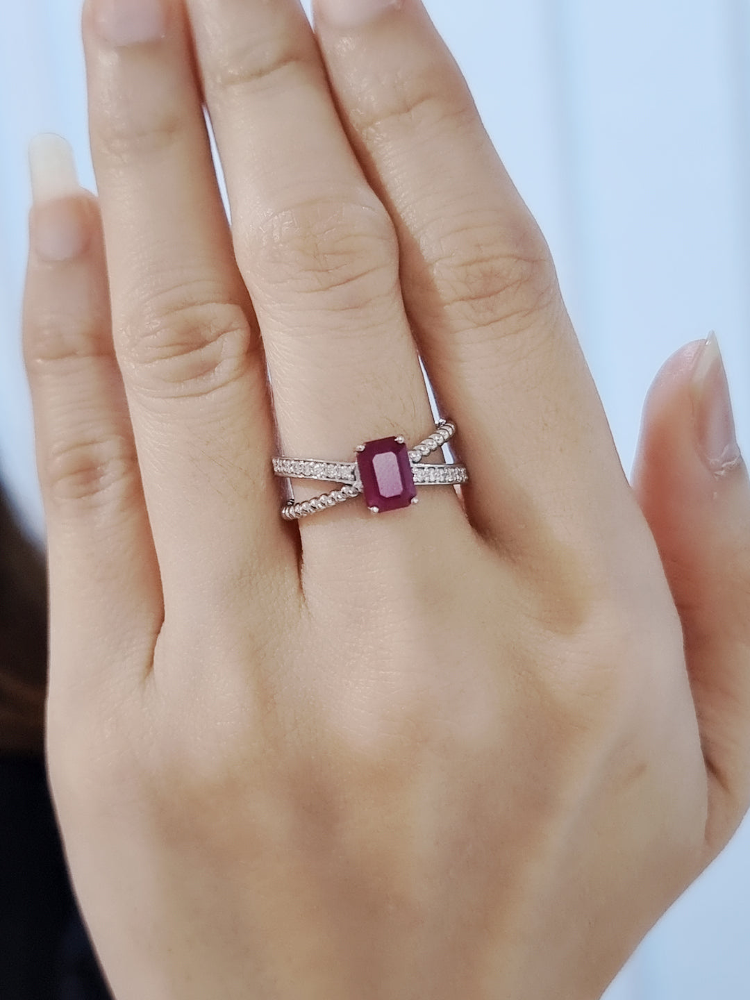 Ruby And Diamond Ring In 18k White Gold.