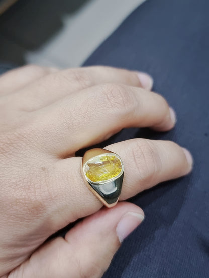 Wide Band Yellow Sapphire Men's Ring In 18k Yellow Gold.