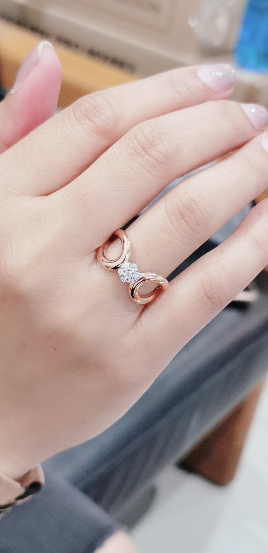 Cluster Set Diamond Ring With A Designer Rounded Wide Band In 18k Rose Gold.