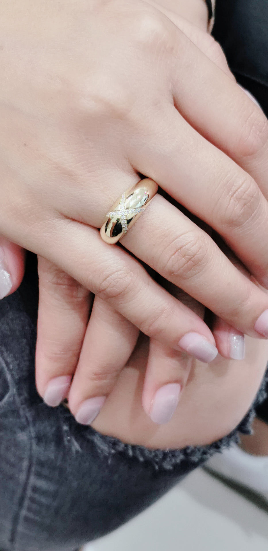 Bombe Ring, With X Motif Diamond Ring In 18k Yellow Gold.