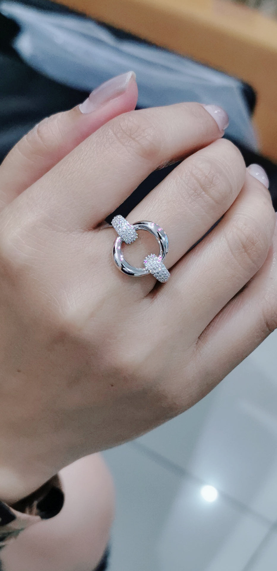 A Unique Cocktail Ring Is Sure To Spark A Conversation. Wear This Open Circle Design Ring To Your Next Party And You'll Understand What I Mean. Bold Looking Piece Crafted In 18k White Gold. 