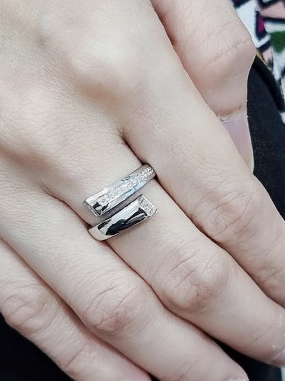 Open Cuff Designer Diamond Ring In 18k White Gold.