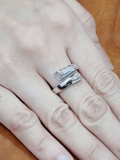 Open Cuff Designer Diamond Ring In 18k White Gold.