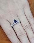 Blue Sapphire Engagement Ring And Wedding Ring, Bridal Set In 18k White Gold.