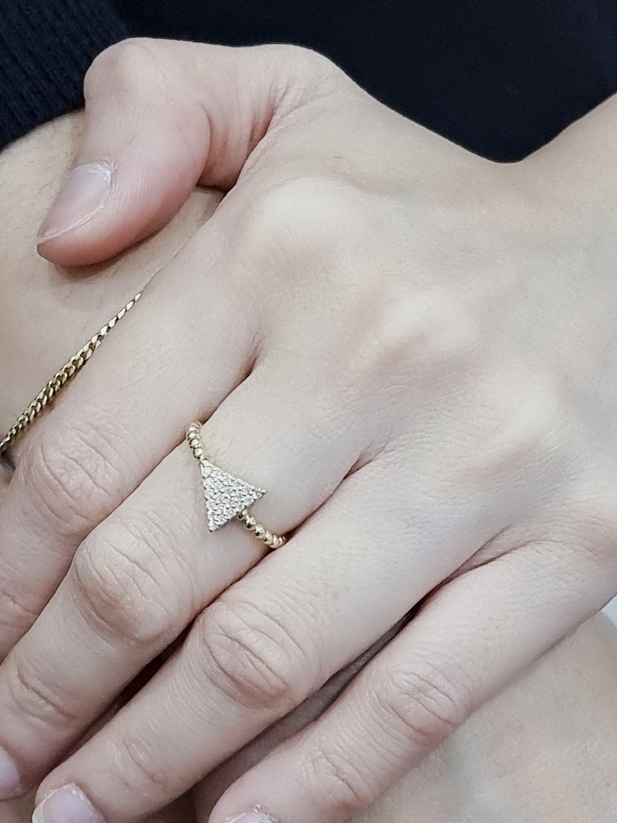 Triangle Motif Cluster Set Diamond Ring In 18k Yellow Gold.