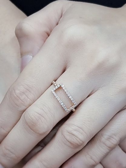 Geometric Motif, Open Rectangle, Fashion Diamond Ring In 18k Rose Gold.