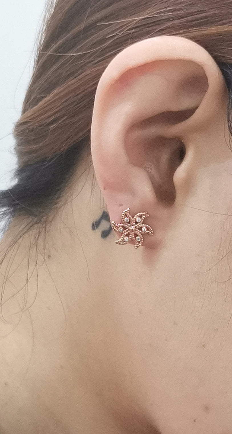Fancy Floral Diamond Earrings In 18k Rose Gold.