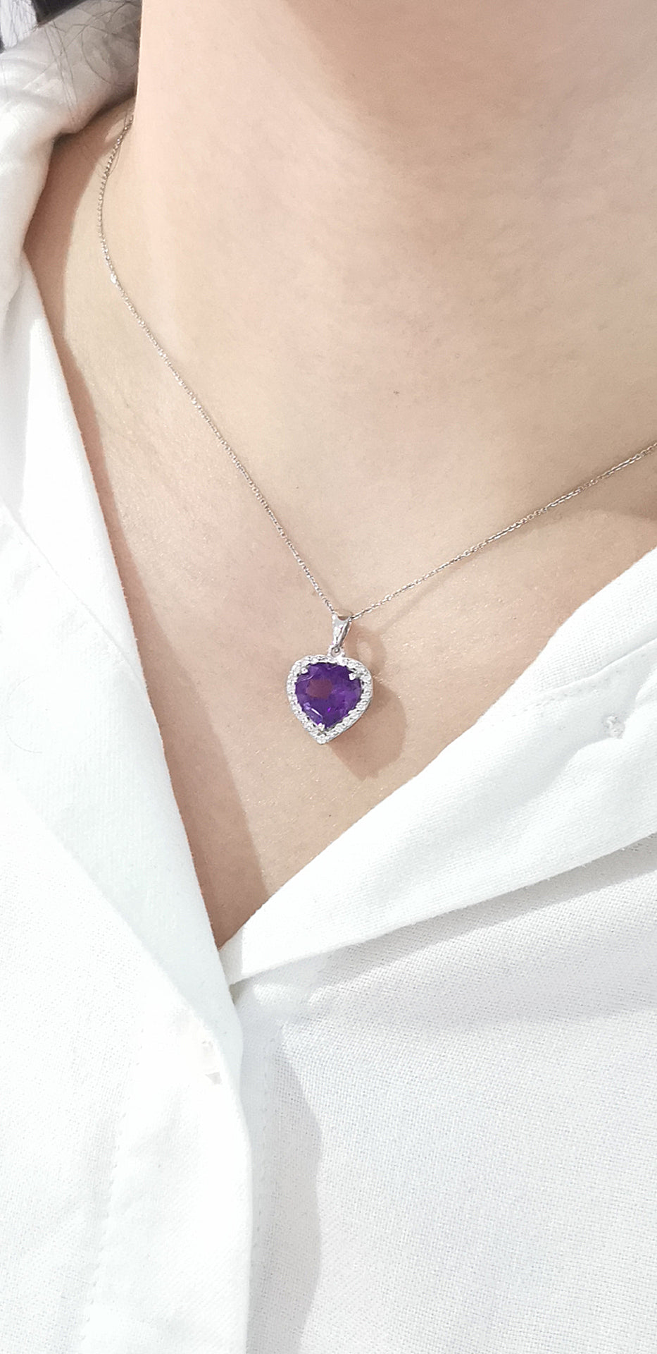Amethyst And Diamond Pendant In 18k White Gold.