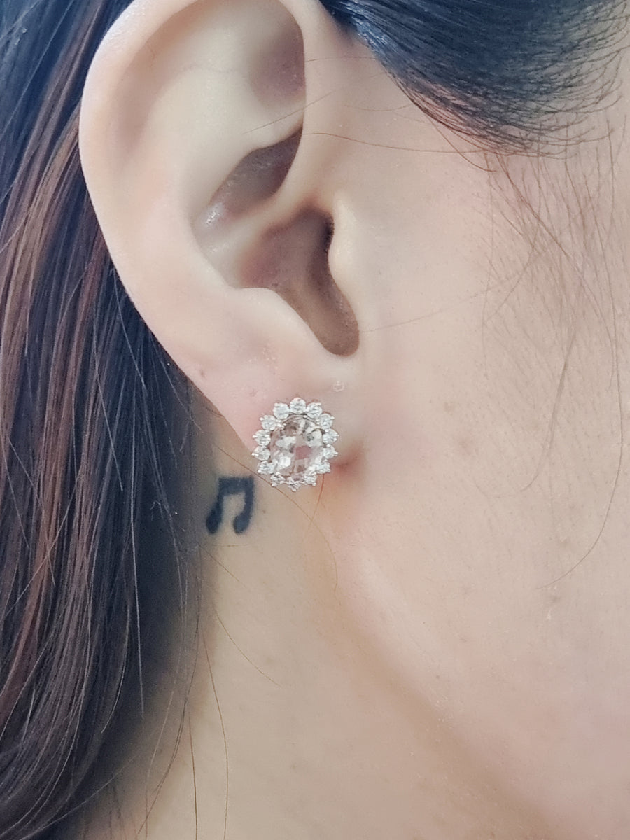 Morganite And Diamond Stud Earrings In 18k Rose Gold.