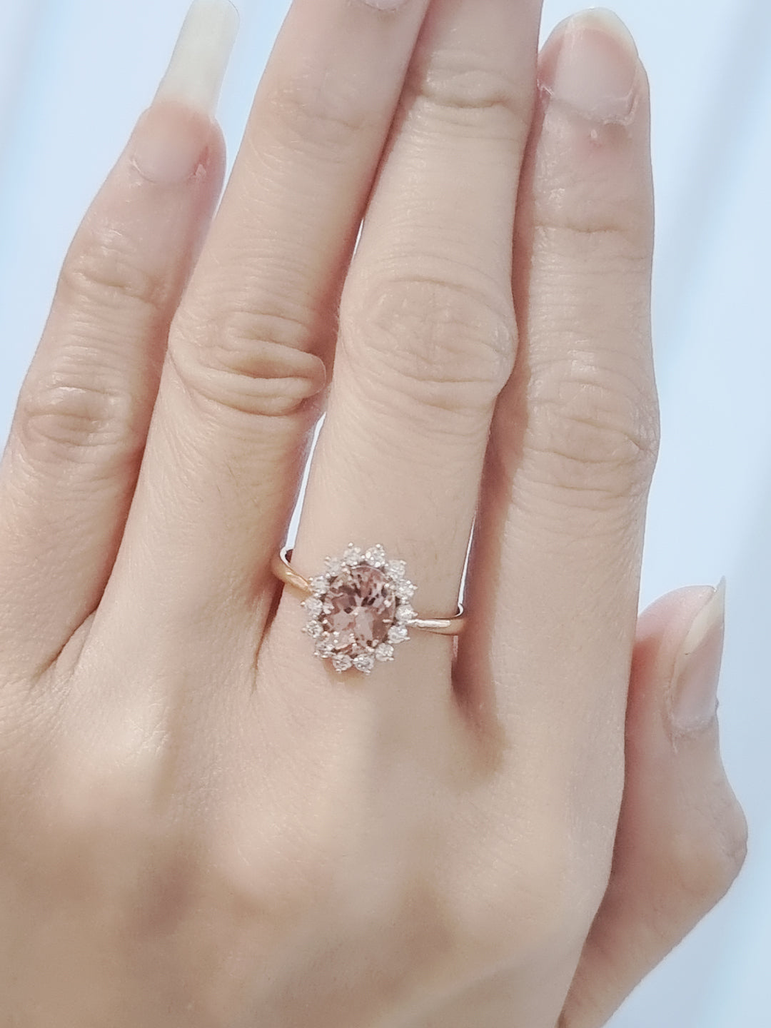 Morganite And Diamond Ring In 18k Rose Gold.