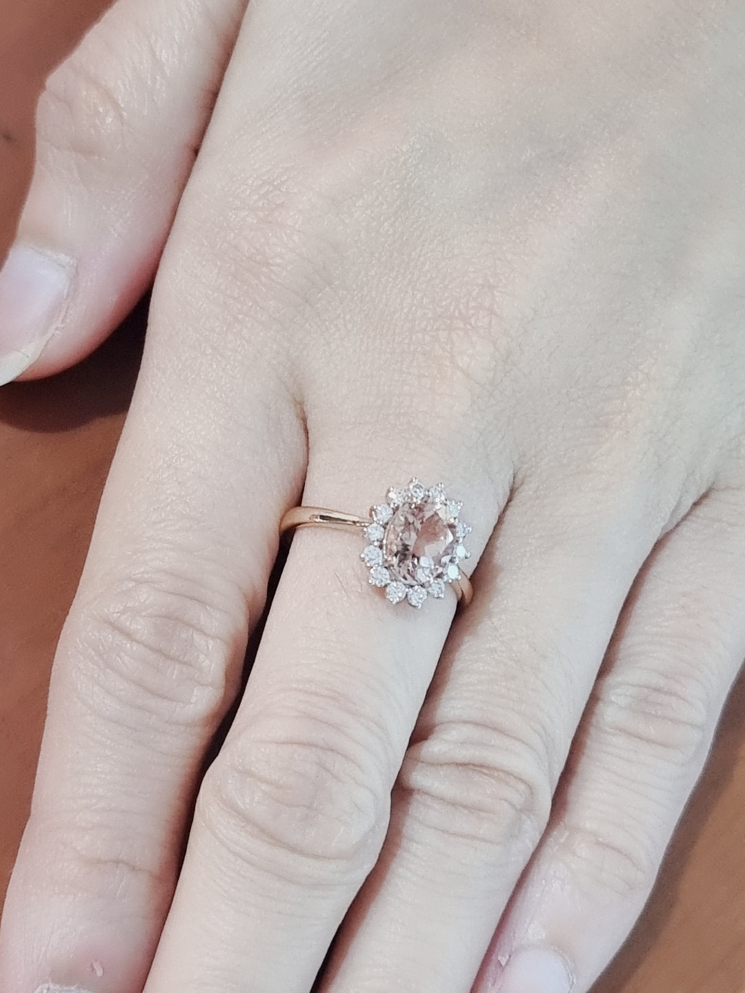 Morganite And Diamond Ring In 18k Rose Gold.