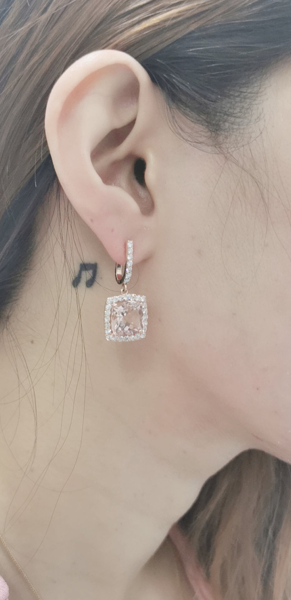 Morganite And Diamond Earrings In 18k Rose Gold.