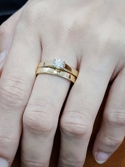 Solitaire Diamond Ring, Bridal set In 18k Yellow Gold.
