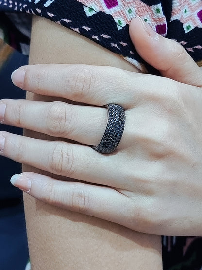 Dome, Bombe Ring, Full Eternity Black Diamond Ring In 18k White Gold.
