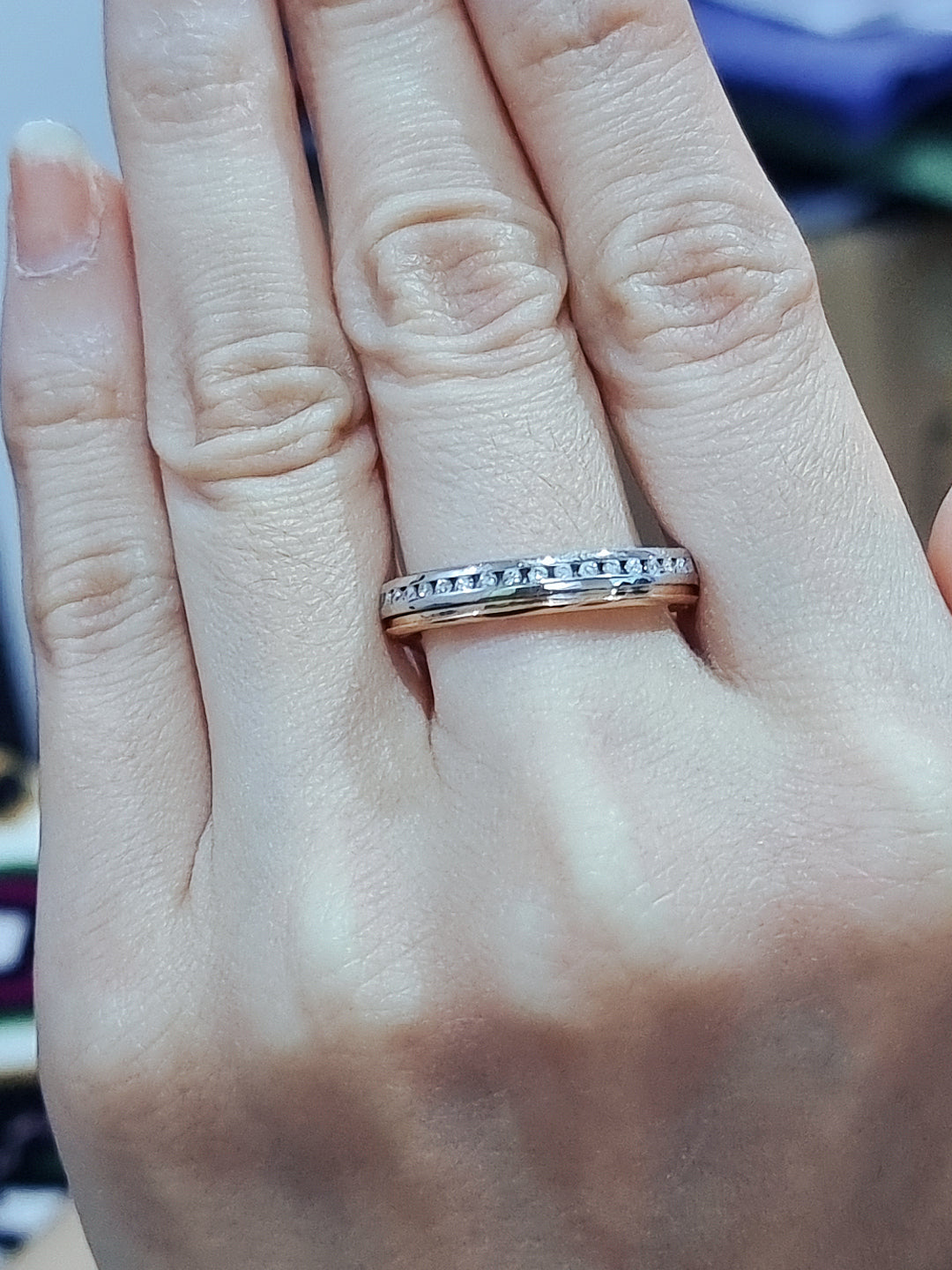 Two Tone, Full Eternity Diamond Band, Ring In 18k Rose And White Gold