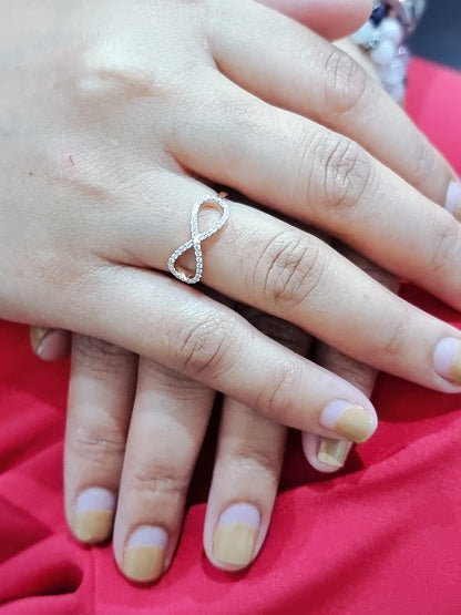 Infinity Symbol Diamond Ring In 18k Rose Gold.