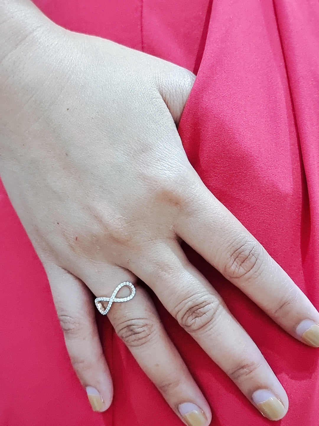 Infinity Symbol Diamond Ring In 18k Rose Gold.