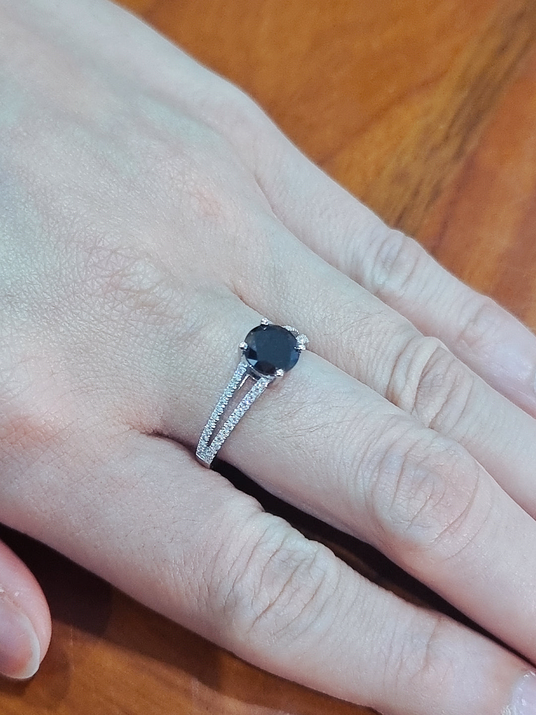 Solitaire Black Diamond Ring In 18k White Gold.