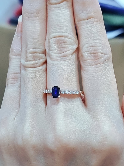 Petite Sapphire And Diamond Ring In 18k Rose Gold.
