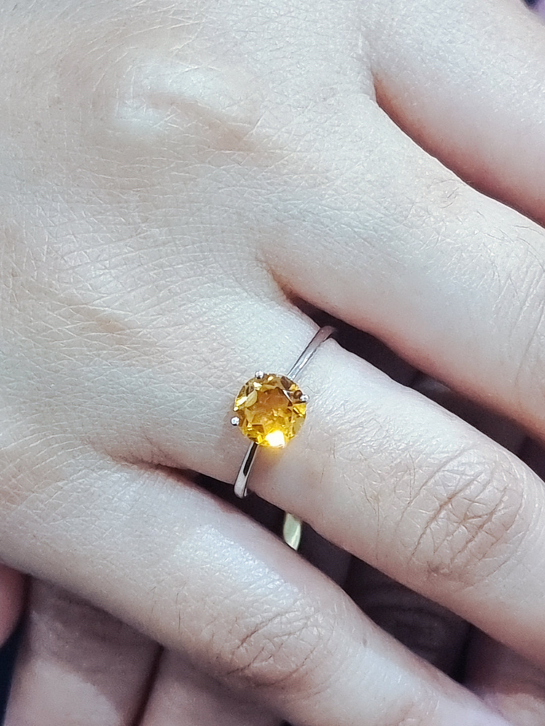 Solitaire Citrine Ring In 18k White Gold.