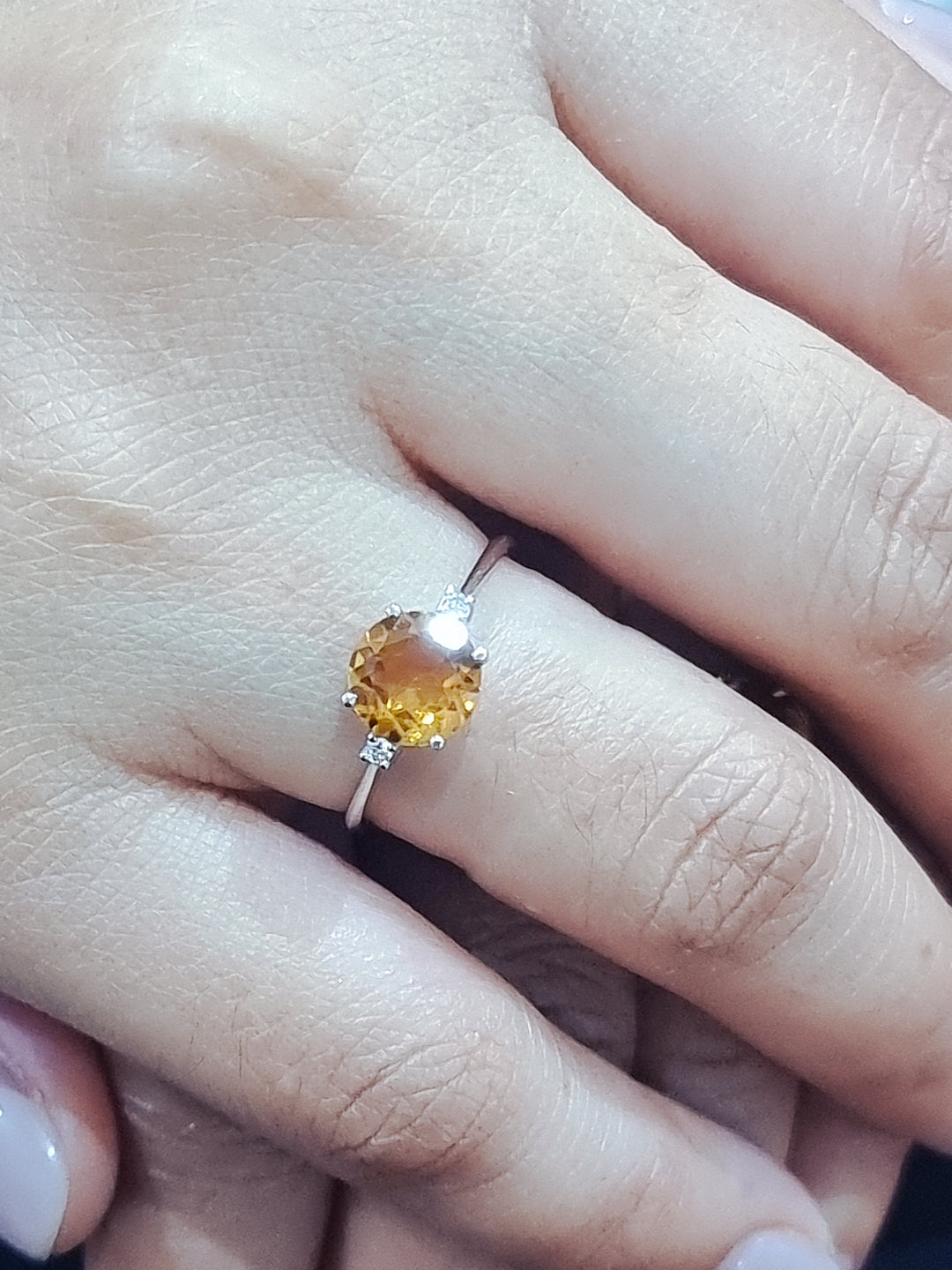 Citrine And Diamond Ring In 18k White Gold.