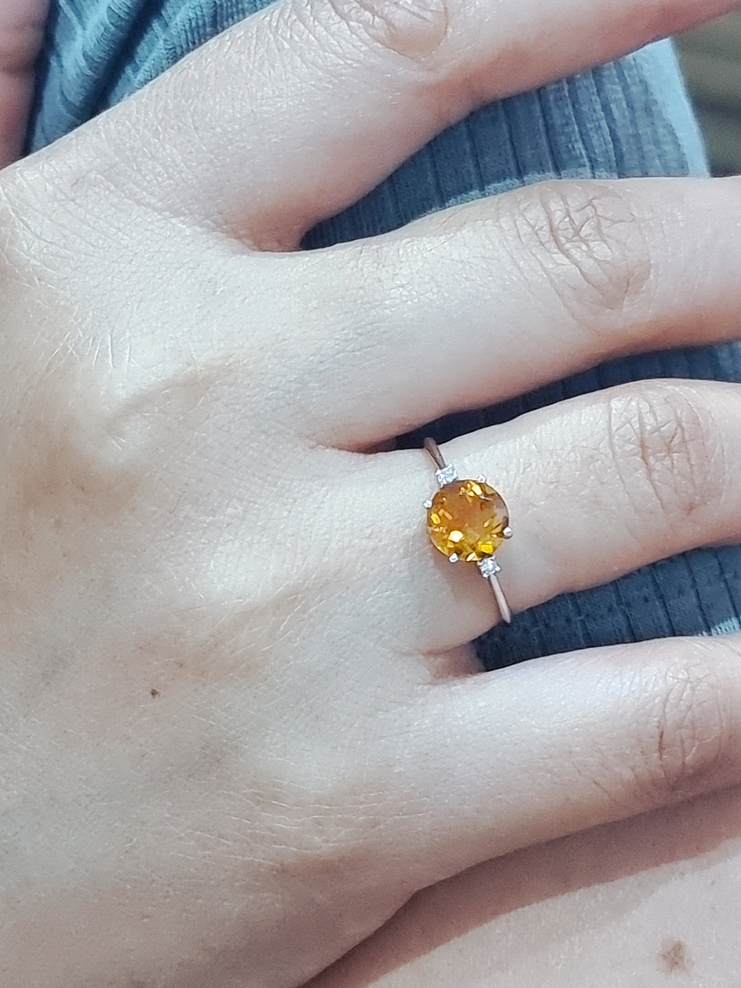 Citrine And Diamond Ring In 18k White Gold.