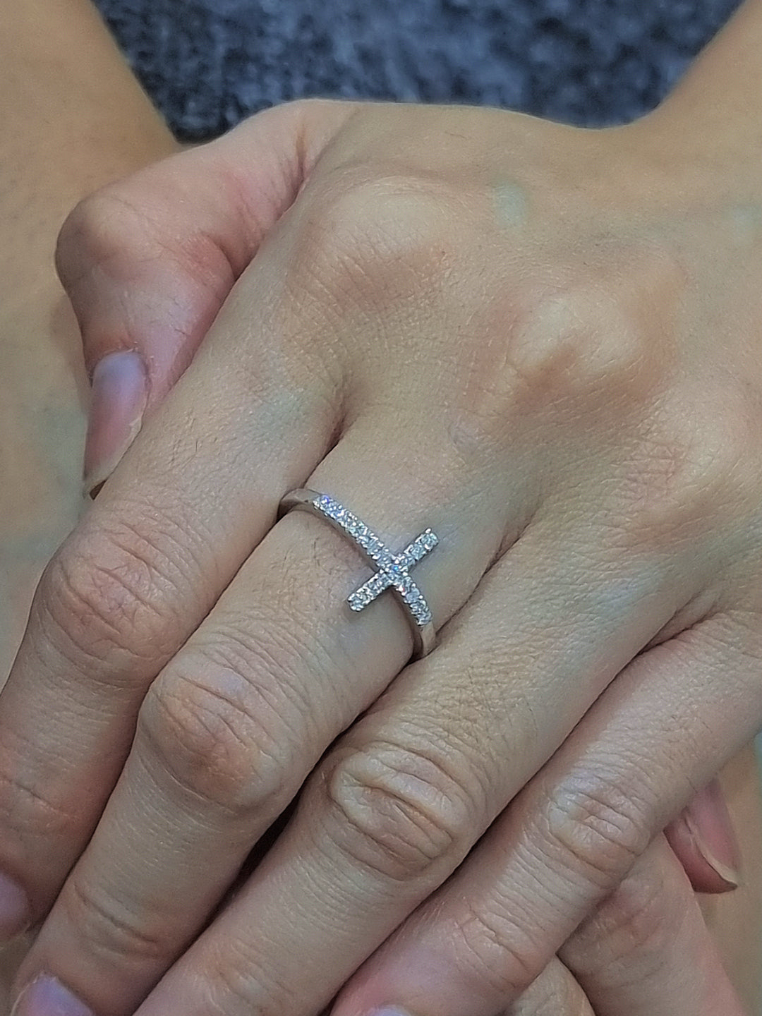 Diamond Cross Ring In 18k White Gold.