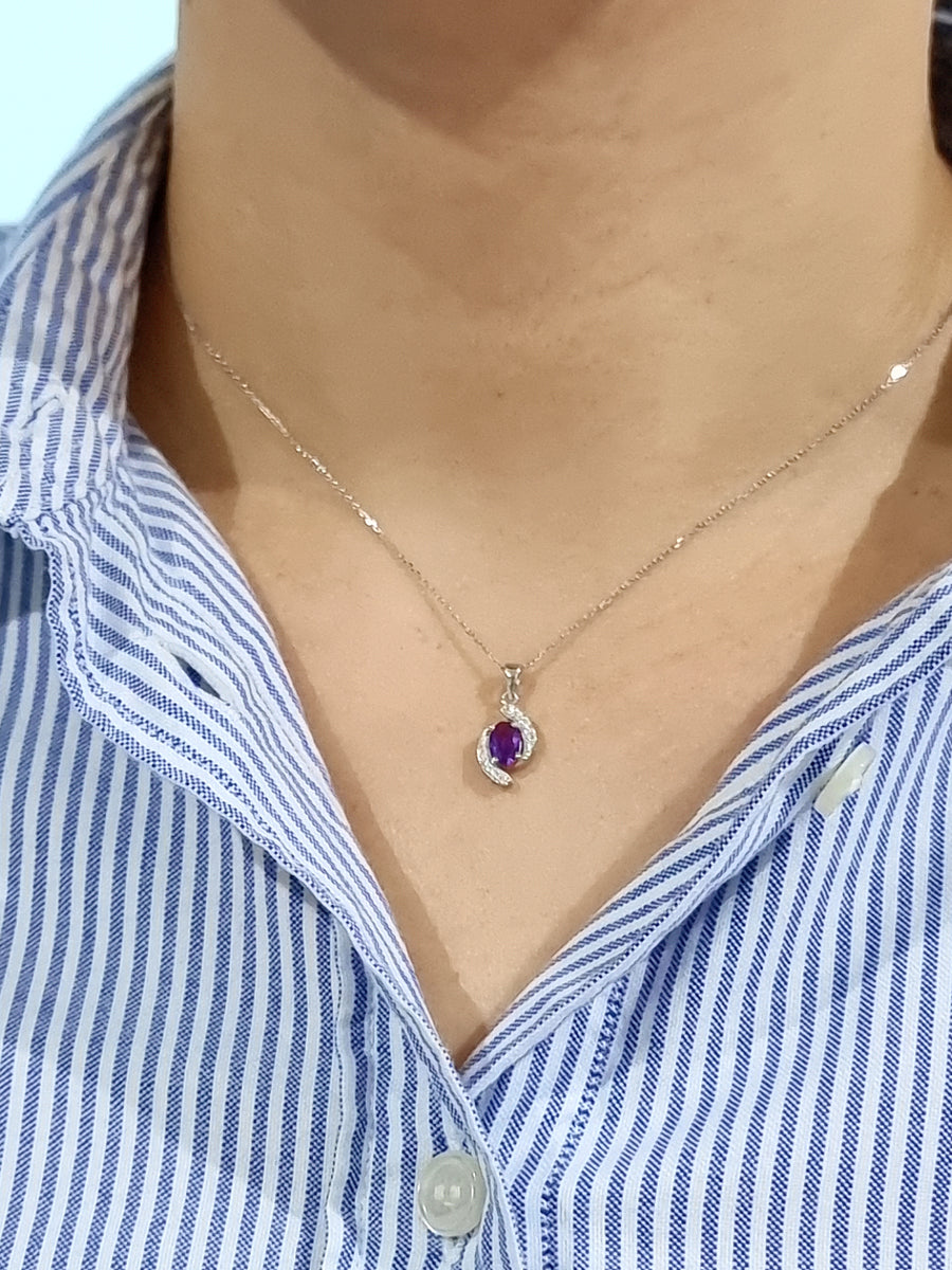 Petite Amethyst And Diamond Pedant In 18k White Gold.