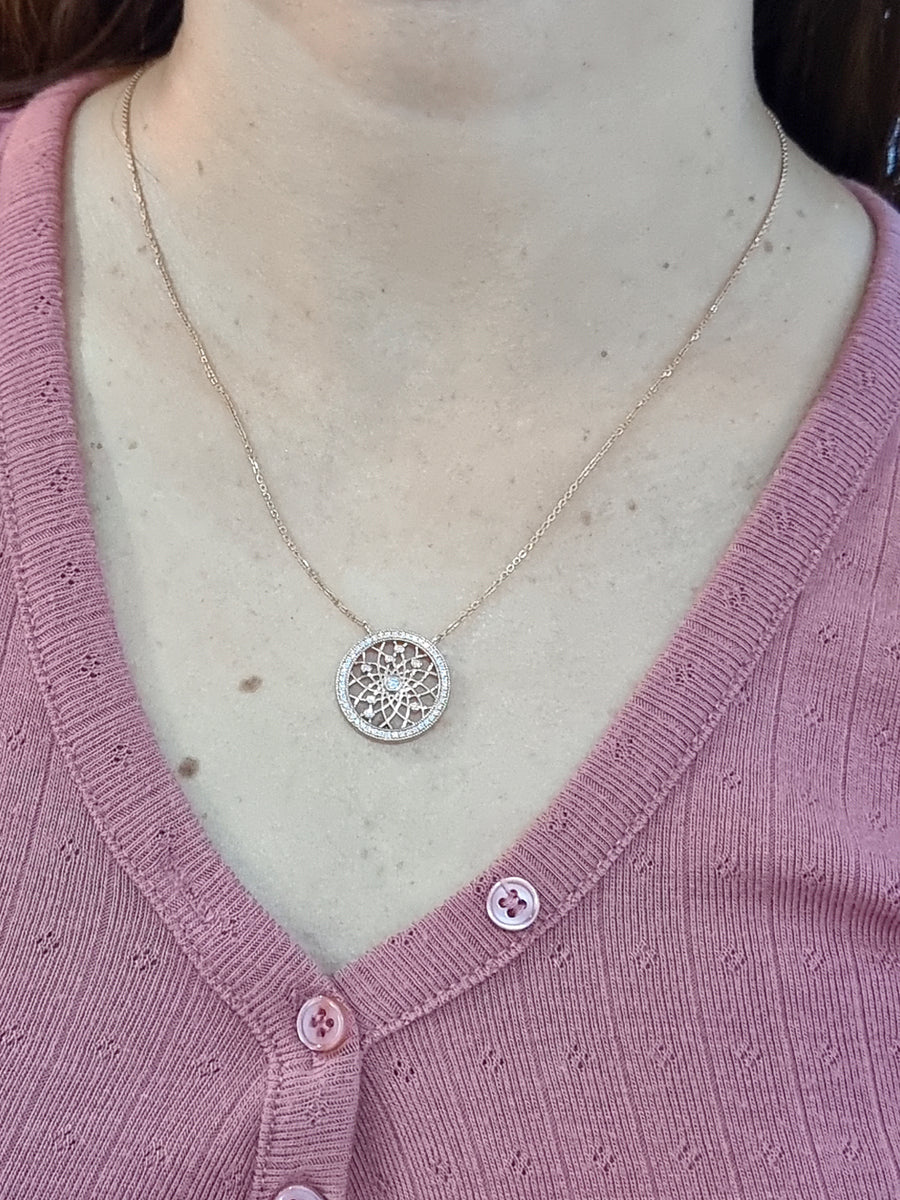 Dreamcatcher Diamond Pendant Necklace In 18k Rose Gold.