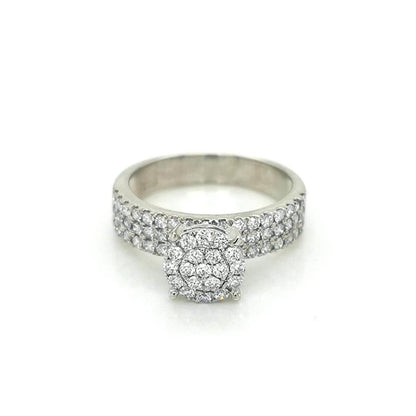 Cluster Engagement Ring 0.83CT Diamonds Crafted IN 18K White Gold