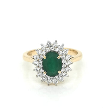 Oval Shape Emerald Diamond Ring Crafted In 18K Yellow gold