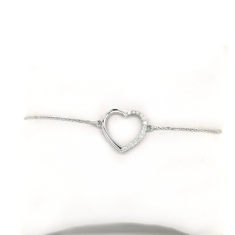 Diamond Heart Bracelet In 18k White Gold.