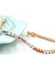 Multi Sapphire And Diamond Tennis Bracelet In 18k Rose Gold.