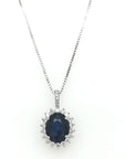 Oval Shape Sapphire Pendant Crafted In 18K White Gold
