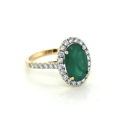 Oval Emerald And Diamond Ring Crafted In 18K Yellow Gold