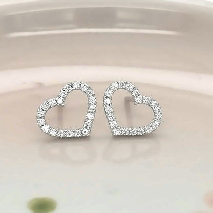 Diamond Heart Shaped Stud Earrings In 18k White Gold.