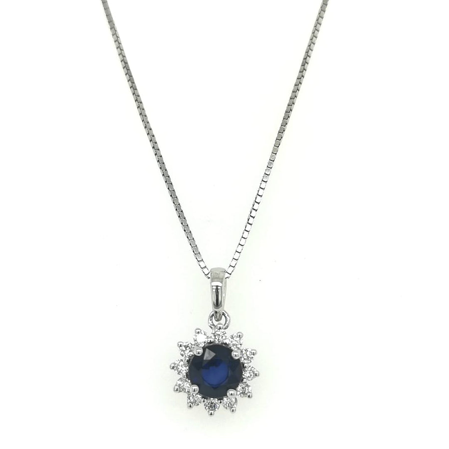 Round Shape Sapphire Pendant Crafted In 18K White Gold