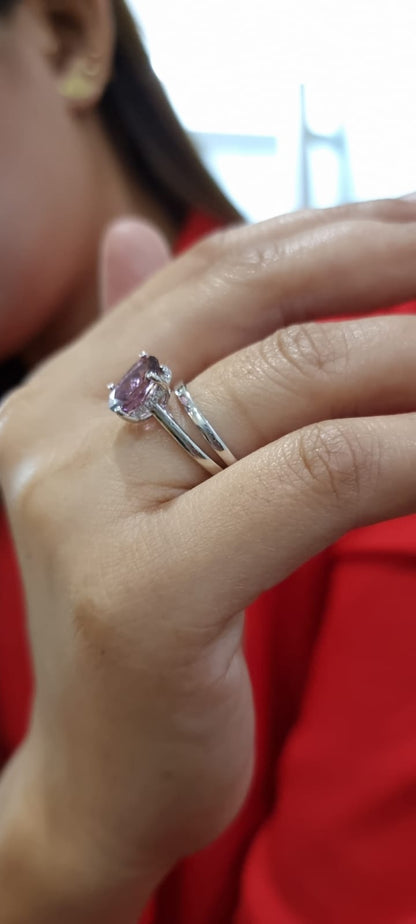 Pink Tourmaline And Diamond Bridal Set, Engagement Ring And Wedding Band In 18k White Gold.