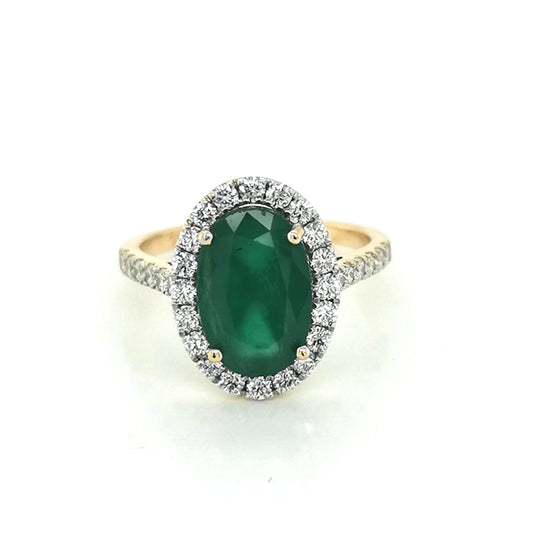 Oval Emerald And Diamond Ring Crafted In 18K Yellow Gold