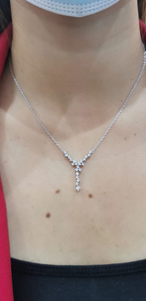 Cluster Diamond Necklace Crafted In 18k White Gold