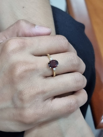 Garnet And Diamond Ring Crafted In18K Yellow Gold