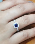 Cushion Cut Sapphire Diamond Ring Crafted In 18K White Gold