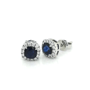 Sapphire And Diamond Stud earrings In 18k White gold.